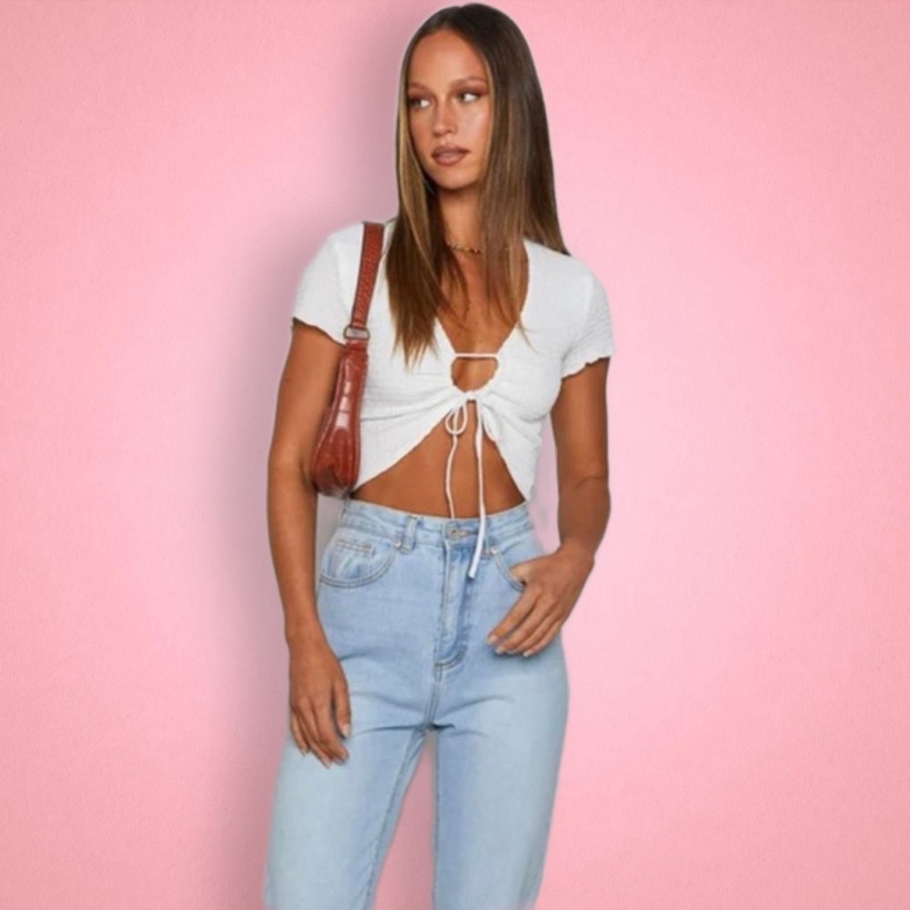 White Tie-Front Crop Top